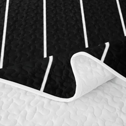 Queen Black & White Geometric Quilt Set - Modern Farmhouse Bedspread with Lines