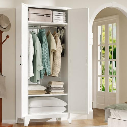 75-Inch Tall Metal Wardrobe Armoire with Hanging Rod & Adjustable Shelves