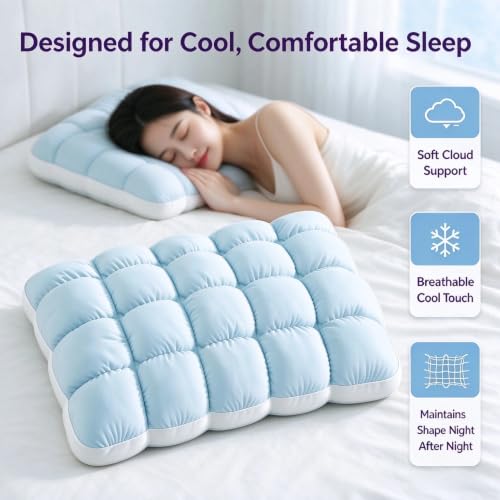 Pink Cooling Puff Bed Pillow with Neck Support - Soft & Breathable