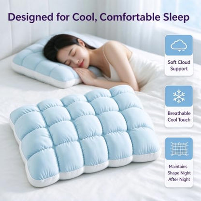 Pink Cooling Puff Bed Pillow with Neck Support - Soft & Breathable