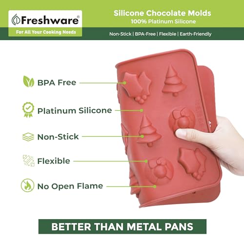 Freshware Silicone Chocolate Molds - [2PK] 15 Cavity Mini Christmas Candy Molds, Nonstick Silicone Bakeware for Chocolate, Candy, Gummy, Biscuit or Wax