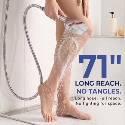 Chrome Metal 3-Spray Handheld Shower Head with Long Hose & Shut-Off