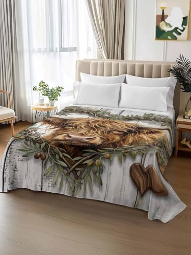 Twin Flat Sheet Microfiber Bed Sheets - Highland Cow Ginger Twin