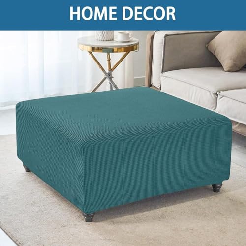 Black Square Ottoman Cover 33x33in Fitted Slipcover for Storage Cube Footrest