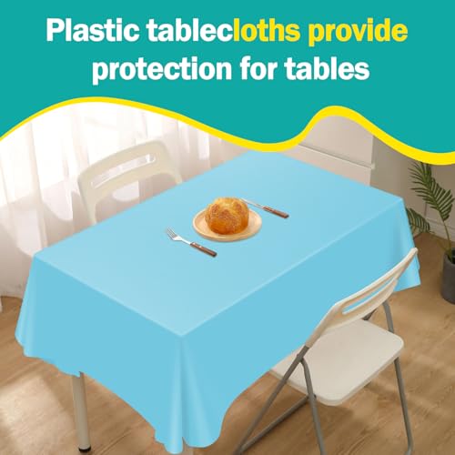Light Blue 54 Inch x 300 Feet Plastic Tablecloth Roll with Cutter Box - Disposable Party Cover