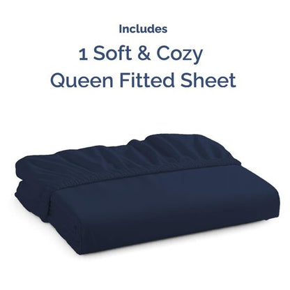 Queen Fitted Bed Sheet - Bottom Single Fitted Sheet Only - Soft Hotel Luxury Bedding w/ 8-16 Inch Deep Pockets - Breathable, Cooling & Wrinkle Free - Easy-Care, Fade and Shrink Resistant - Navy Blue