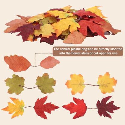 Autumn Maple Leaves Artificial Fall Decor 50 Pcs for Thanksgiving Halloween