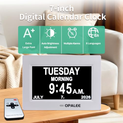 Senior Reminder Clock with Remote Control 7 Inch Large Font Digital Wall & Desk Mount - Variation of THIS listing