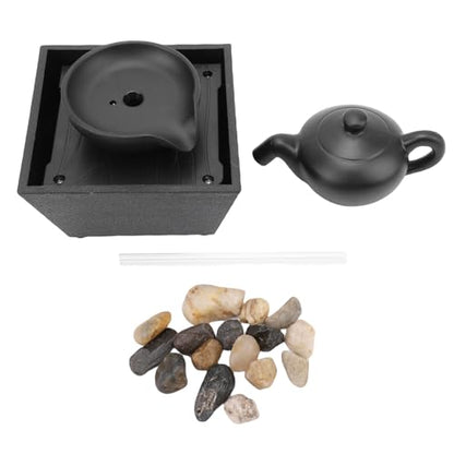 Floating Teapot Water Fountain Ornament with LED Lights for Indoor Desk Decor