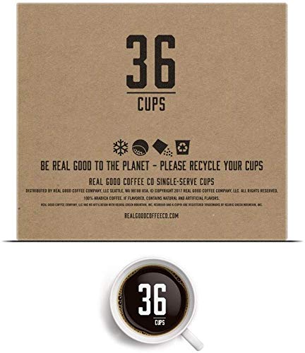 Real Good Coffee Company - Single Use Coffee Pods - Donut Shop Medium Roast Coffee - K-Cup Compatible including Keurig 2.0 Brewers - Recyclable Cups and Packaging - 36 Count