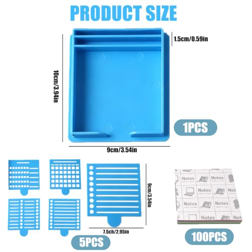 Sticky Note Holder Dispenser with 100 Sheets & 5 Stencils, 3x3 Inch Organizer