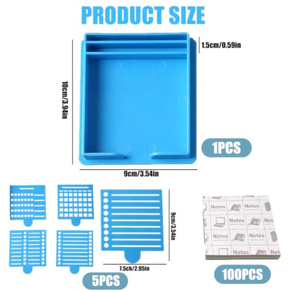 Sticky Note Holder Dispenser with 100 Sheets & 5 Stencils, 3x3 Inch Organizer