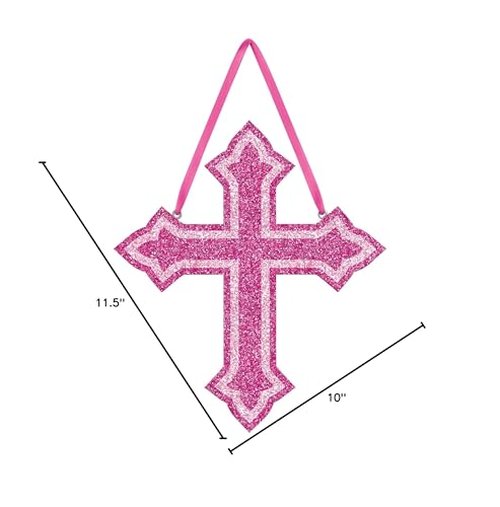 Stunning Pink Glitter Foam Cross Sign with Ribbon Hanger - 11.5"x10" (1 Pc.) - Unforgettable Decor, Eye-catching Design & Decorative Cross - Perfect for Unforgettable Celebrations & Displays