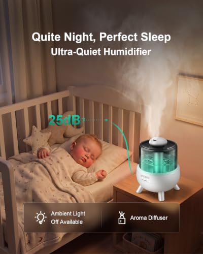 Baby Humidifier for Nursery - White 2L Cool Mist, Easy to Clean & Refill