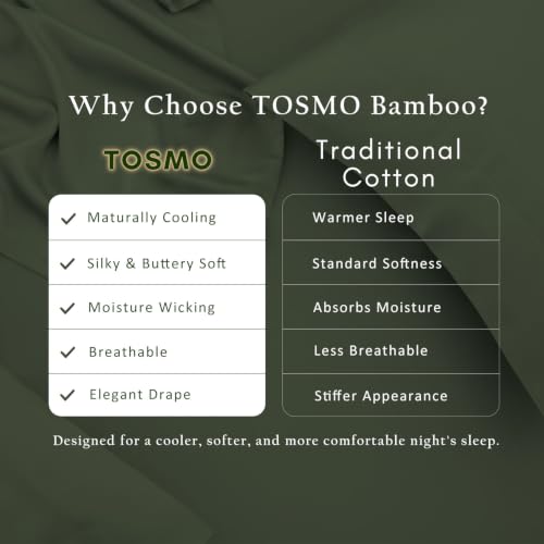TOSMO Luxury Bamboo Duvet Cover Set Queen Olive 3-Piece