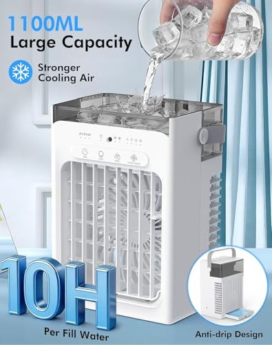 SOLEEY Portable Air Conditioner Gray - Mini Evaporative Cooler with 3 Wind Speeds & Night Light