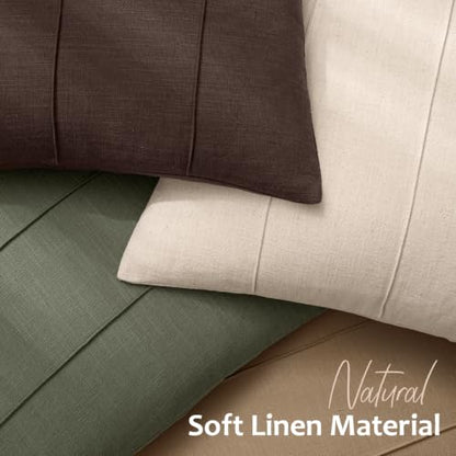 20x20 Linen Throw Pillow Covers Set of 2 Natural Beige Striped Rustic Decor