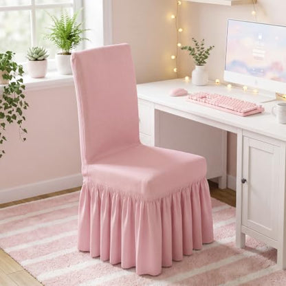 Pink Dorm Chair Cover 2 Pack Stretch Slipcovers for Dining & Office Chairs