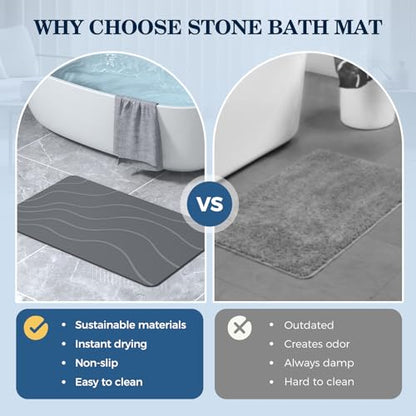 Stone Bath Mat Diatomaceous Earth Non-Slip Super Absorbent Grey - Fast Drying