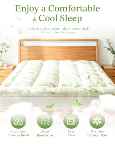 Cooling Bamboo Mattress Topper Queen - 1000 GSM Plush Support