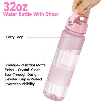 OLDLEY Frosted Clear Water Bottle with Straw 32oz - Pink Variation
