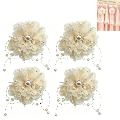 Apricot Organza Flower Curtain Brooch Pins Set of 4 - Decorative Floral Clips
