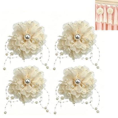 Apricot Organza Flower Curtain Brooch Pins Set of 4 - Decorative Floral Clips