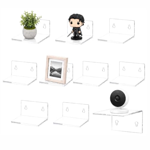 10 Pack Small Clear Acrylic Floating Wall Shelves for Display