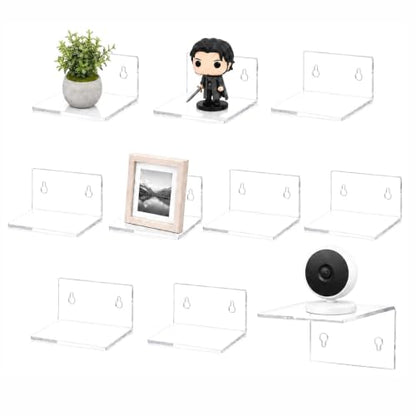 10 Pack Small Clear Acrylic Floating Wall Shelves for Display