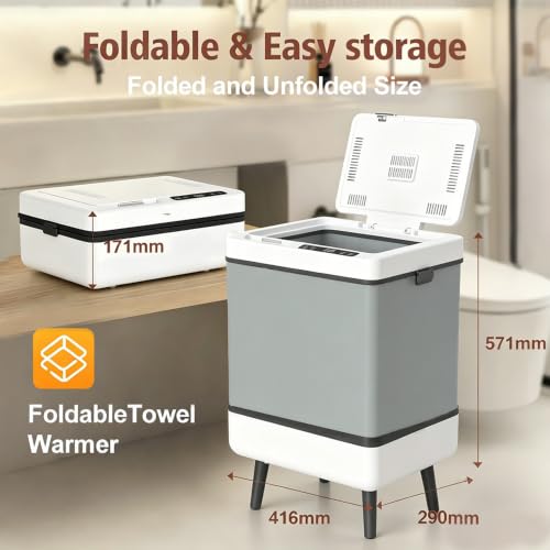 35L Foldable Towel Warmer for Bathroom - Black-White, Fast Heating & Auto Shut-Off