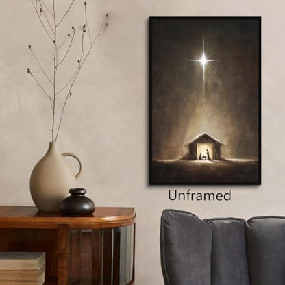 Unframed Christmas Nativity Scene Canvas Wall Art - Baby Jesus with Star of Bethlehem, 24x36 Inches, Religious Holiday Decor