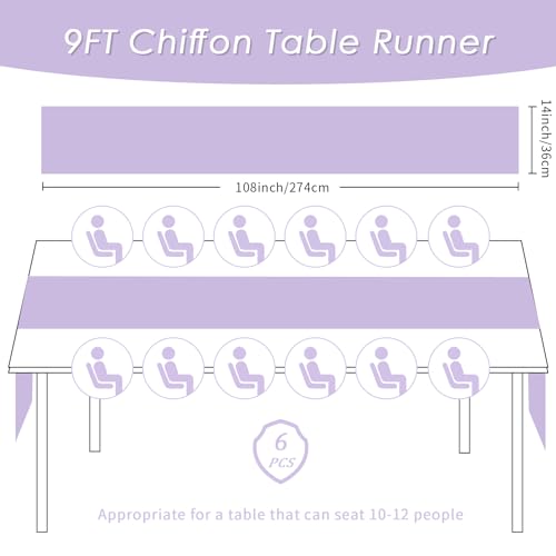 Lavender Chiffon Table Runner 14x108 Inches Set of 6 - Elegant Wedding & Party Decor