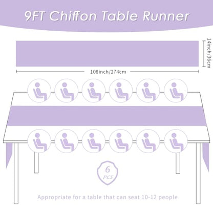 Lavender Chiffon Table Runner 14x108 Inches Set of 6 - Elegant Wedding & Party Decor