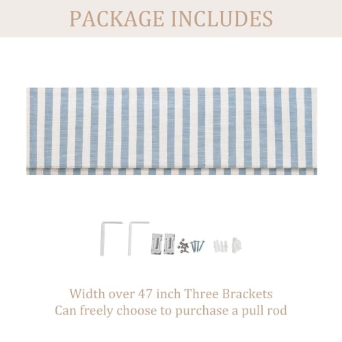 Blue White Striped Linen Roman Shade - Customized, 1 Panel, Cordless