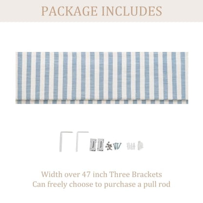 Blue White Striped Linen Roman Shade - Customized, 1 Panel, Cordless