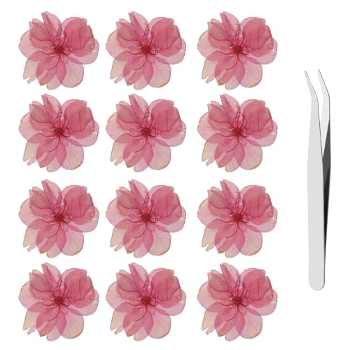 Pressed Dried Flowers for Crafts - Dark Pink Cherry Blossom, 12 Pcs