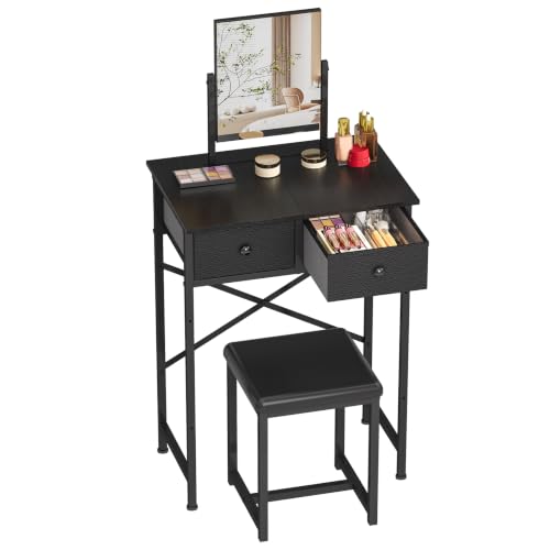 Black Vanity Desk with Mirror & Chair - 19.7in Mini Dressing Table Set for Kids & Teens (Variation: Black)