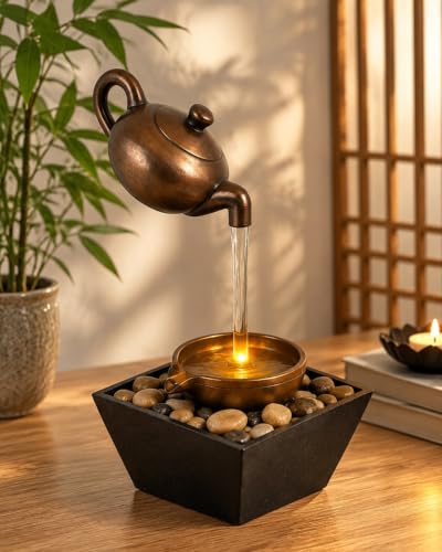 Floating Illusion Teapot Water Fountain Decor - Gold