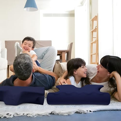 Cooling Memory Foam Neck Pillow with Support Armrests - Orthopedic Contour Bed Pillow for Side Back Stomach Sleepers, Navy