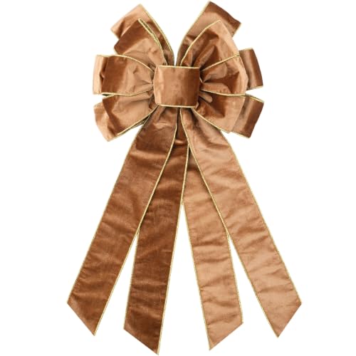 Large Brown Velvet Christmas Tree Topper Bow for Wreath & Door - Fall & Holiday Decor