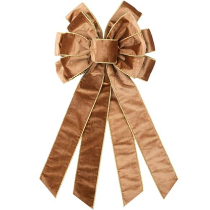 Large Brown Velvet Christmas Tree Topper Bow for Wreath & Door - Fall & Holiday Decor