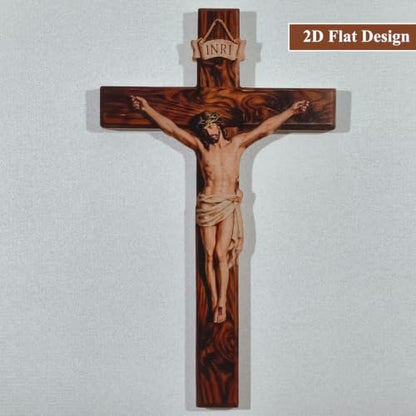 Brown Catholic Wall Cross - 2D Flat Jesus Cross for Home Decor