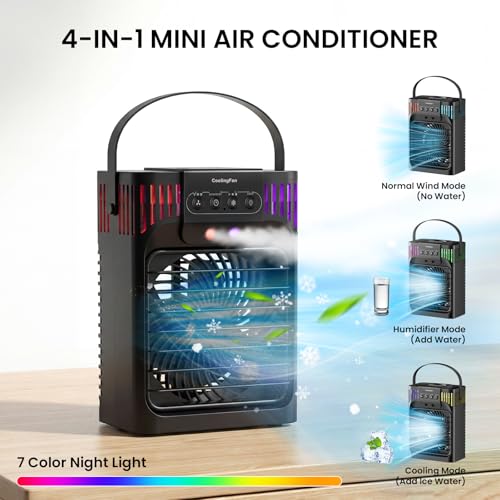Portable Air Conditioner with 3 Speeds, Mist, 1200ML Tank, Quiet Personal Cooler