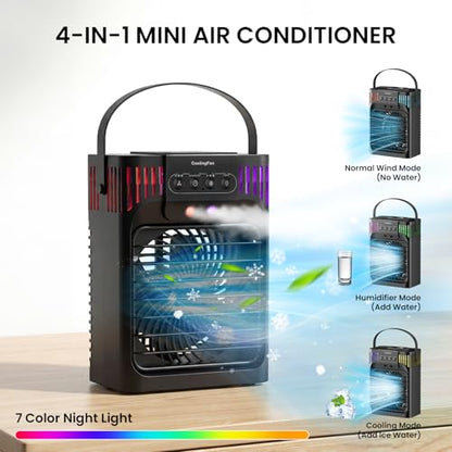 Portable Air Conditioner with 3 Speeds, Mist, 1200ML Tank, Quiet Personal Cooler