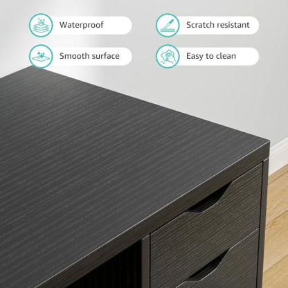 Computer Desk with Drawers – 47 Inch Black Wood Workstation for Home Office