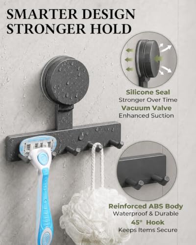 Gunmetal Gray 2-Pack Suction Cup Shower Rack Wall Organizer for Razors & Loofahs