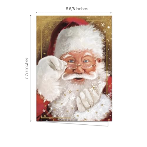 Sparkling Santa Christmas Cards Set - Gold Foil Holiday Greeting Cards with Inside Verse, 16 Pack, 5 5/8 x 7 7/8 Inches, Made in USA