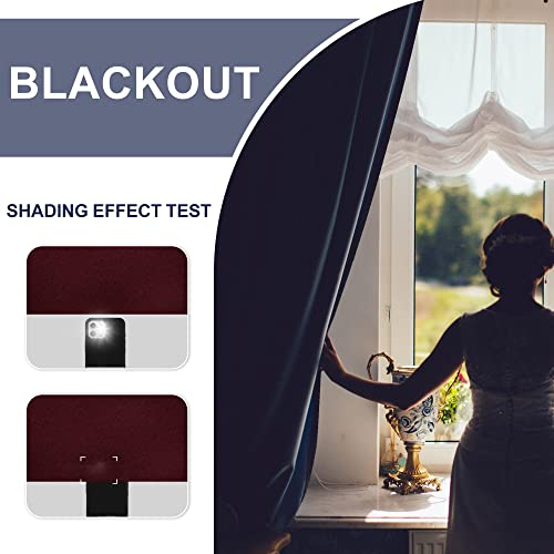 Burgundy Blackout Curtains for Bedroom - Thermal Insulated Room Darkening Noise Reducing, 52 x 63 Inch Set of 2 Panels with Tiebacks