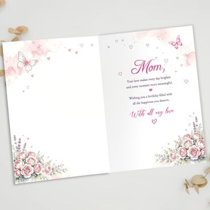Mom Birthday Card – Heartfelt Greeting Card for Mother, Pink Floral Design, 5x7 Inches, Variation ZC-093