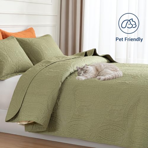 SheRest Quilt Set - Sage Green Lightweight Bedspread Coverlet, Queen (90 x 96)